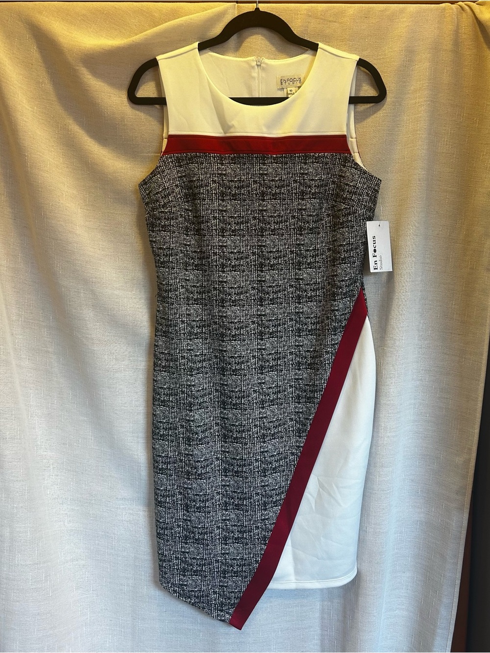 NWT Enfocus Studio Colorblock Sheath Dress Black White Red Size 10